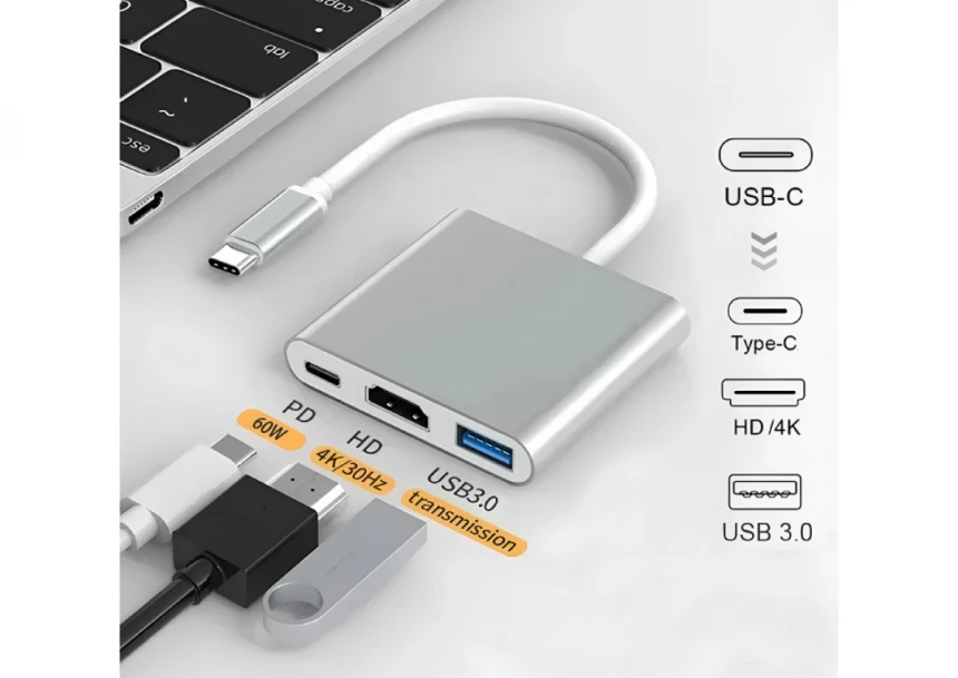 3u1 USB HUB, HDMI+USB-A i USB-C(PD)  HUB...