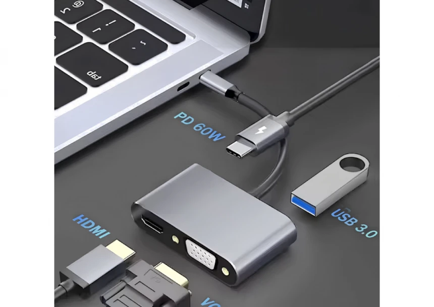 4u1 USB HUB, HDMI+USB-A+VGA i USB-C(PD) ...