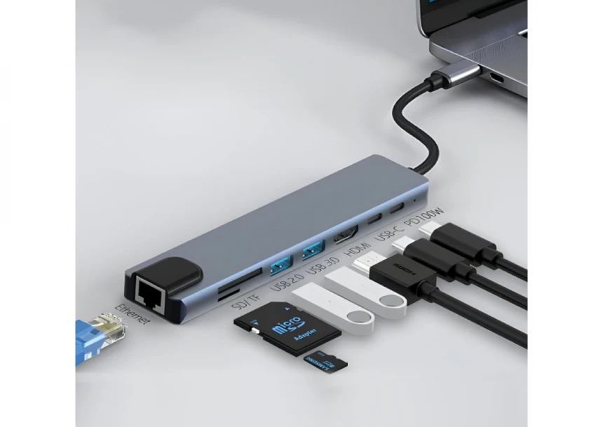 8u1 USB HUB sa HDMI, LAN, USBA, PD, TF/S...