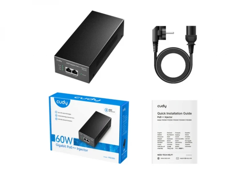 Adapter Cudy POE300 60W Gigabit PoE+/PoE Injector, 802.3at/802.3af Standard/domet 100 Metara