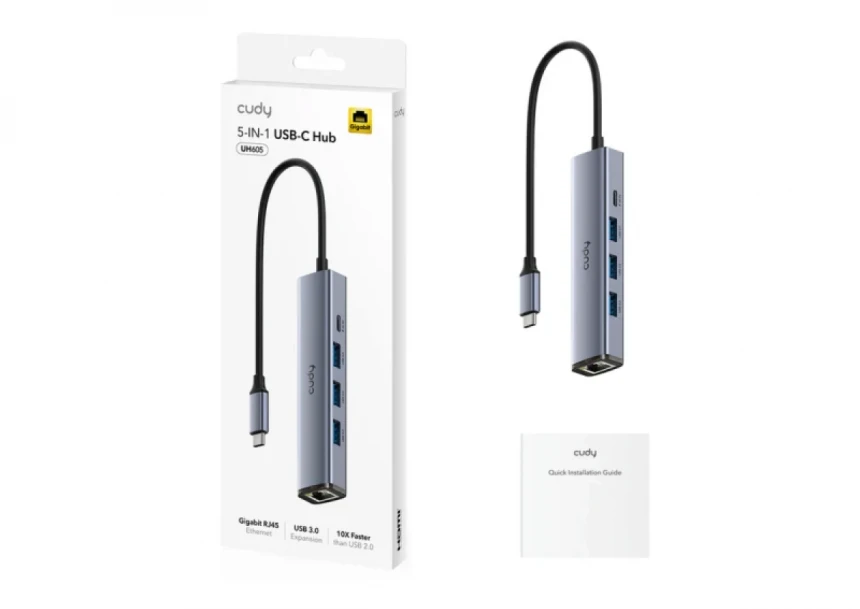 Adapter-konverter Cudy UH605 USB Tip C-3xUSB 3.0+RJ45