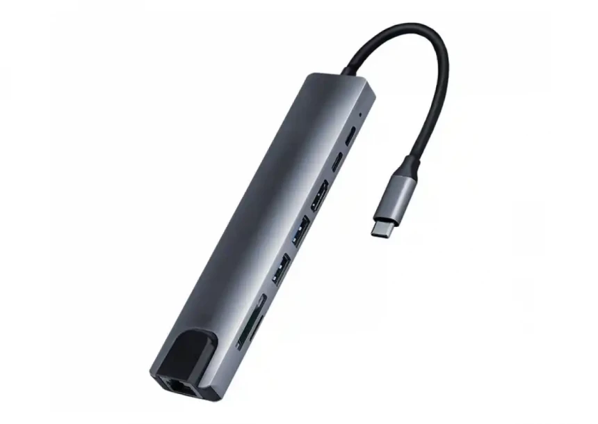 Adapter konverter Tip C- HDMI/2xUSB 3.0/TF/SD/2xTip C/RJ45 Linkom