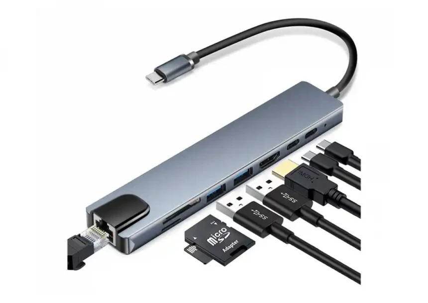 Adapter konverter Tip C- HDMI/2xUSB 3.0/TF/SD/2xTip C/RJ45 Linkom