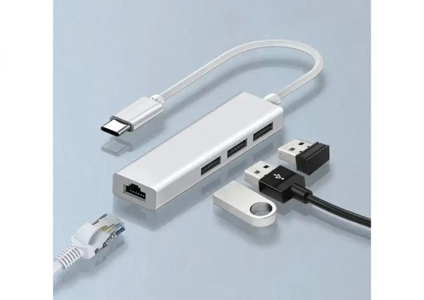 Adapter konverter Tip C -RJ45 100mb/2xUS...