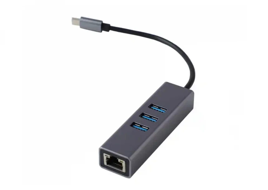 Adapter-konverter USB Tip C-3xUSB 3.0+RJ...