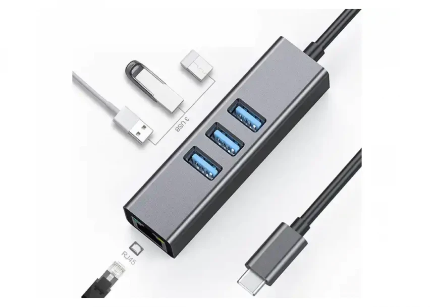 Adapter-konverter USB Tip C-3xUSB 3.0+RJ45 Linkom