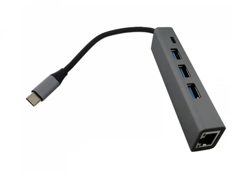 Adapter konverter USB Tip C-3xUSB 3.0+RJ...