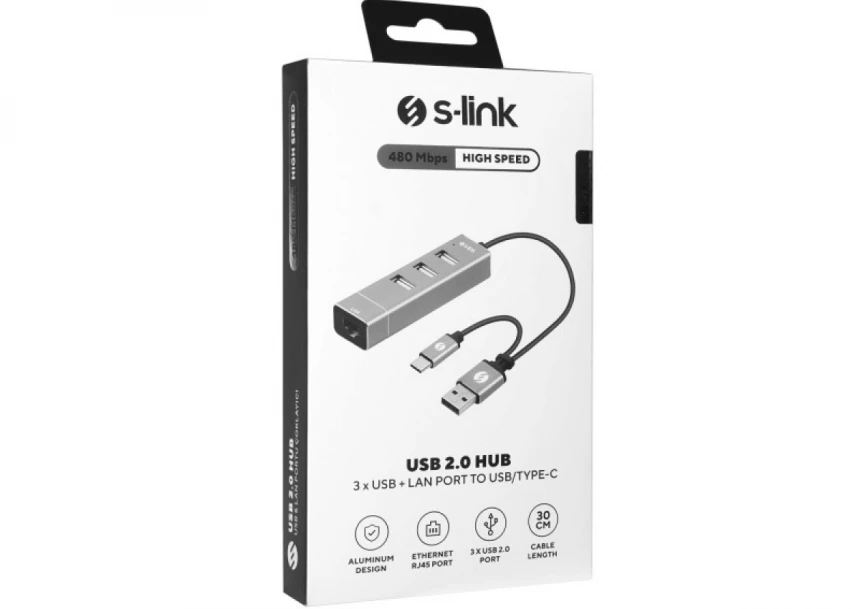 Adapter USB S-link SW-U222 USB 2.0/USB-C na LAN 10/100Mbps