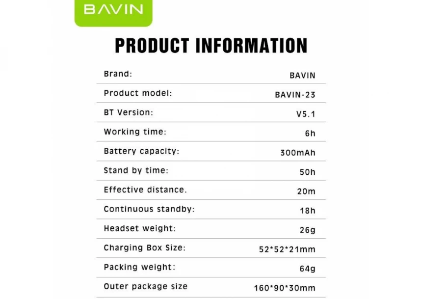 Bavin Earbuds Wireless slušalice + kabl type-C bela