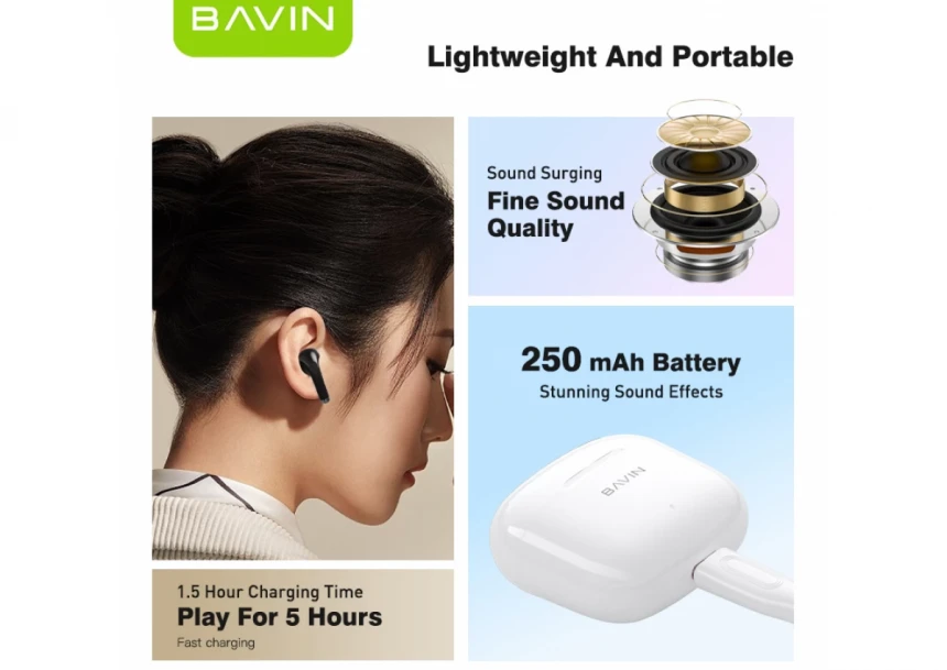 Bavin slušalice wireless earbuds crna