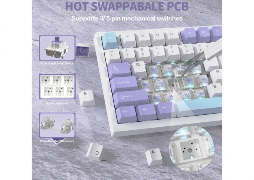 Bežična gaming tastatur Attack Shark X820Ultra Mehanička/TriMode/TFT Screen/Gasket/Lavender