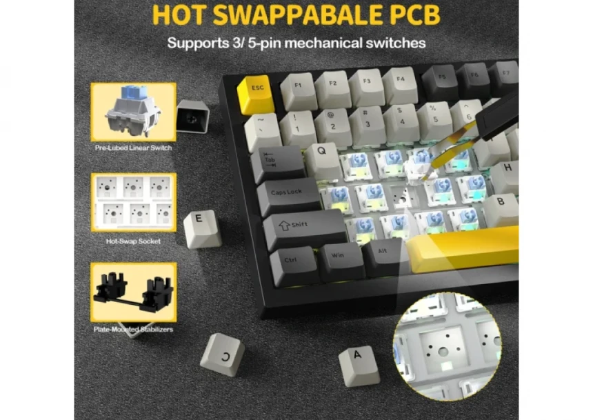 Bežična gaming tastatur Attack Shark X820Ultra Mehanička/TriMode/TFT Screen/Gasket/Starry Black