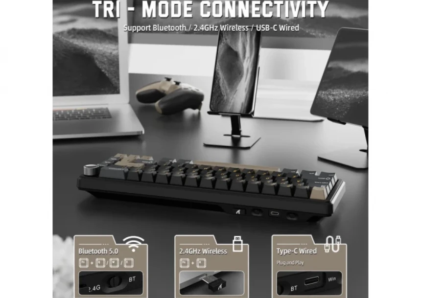 Bežična gaming tastatura Attack Shark X66 Mehanička/TriMode/Multimedia Control/Hot Swap/Star Black