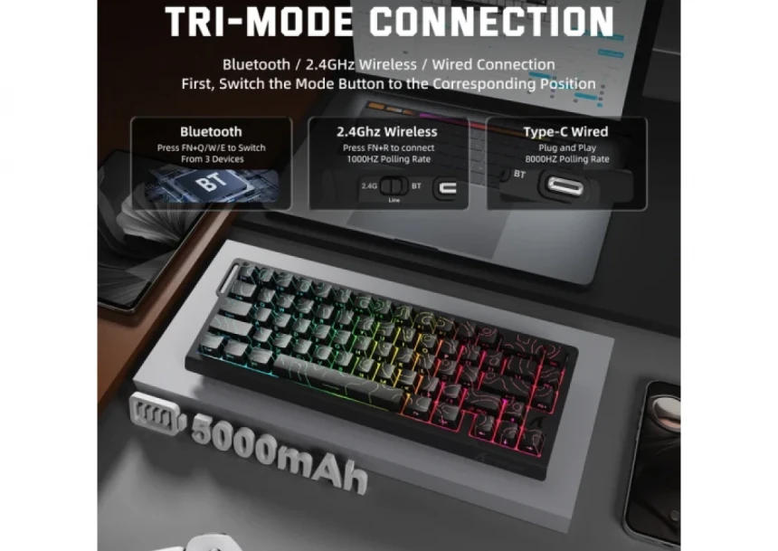 Bežična gaming tastatura Attack Shark  X68Pro HE Magnetic Swith/8KHz/TriMode/RT/SnapTap/Black cont