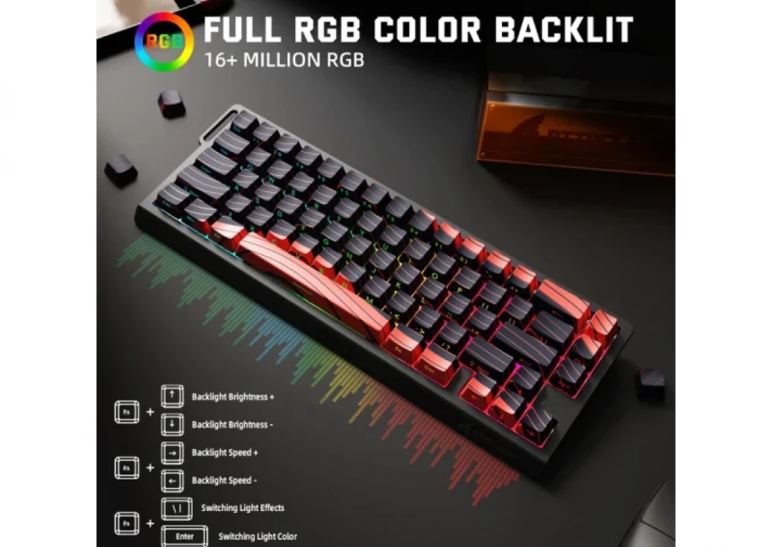 Bežična gaming tastatura Attack Shark  X68Pro HE Magnetic Swith/8KHz/TriMode/RT/SnapTap/Black red