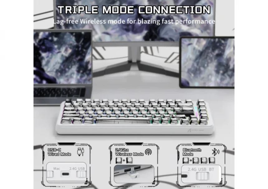 Bežična gaming tastatura Attack Shark X82 Pro HE Magnetic Switches/RT/SnapTap/DKS/MT/TGL/Comic White