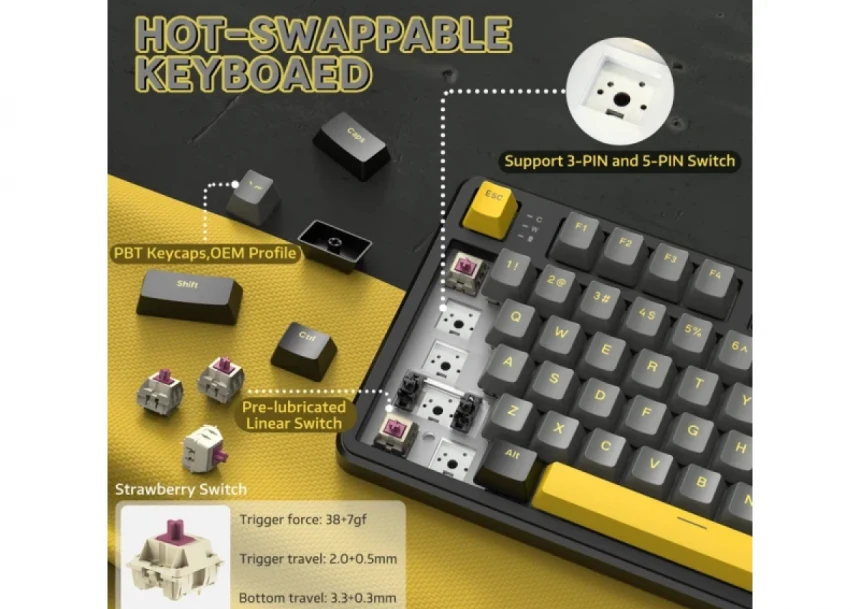 Bežična gaming tastatura Attack Shark X87 Mehanička/TriMode/4000mAh/Hot Swap/Star Black