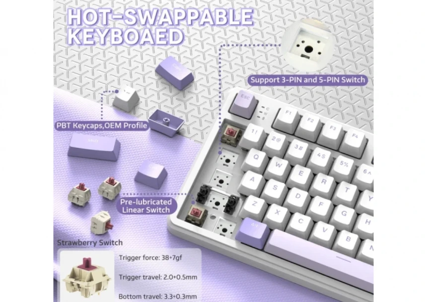 Bežična gaming tastatura Attack Shark X87 Mehanička/TriMode/4000mAh/Hot Swap/Twilight