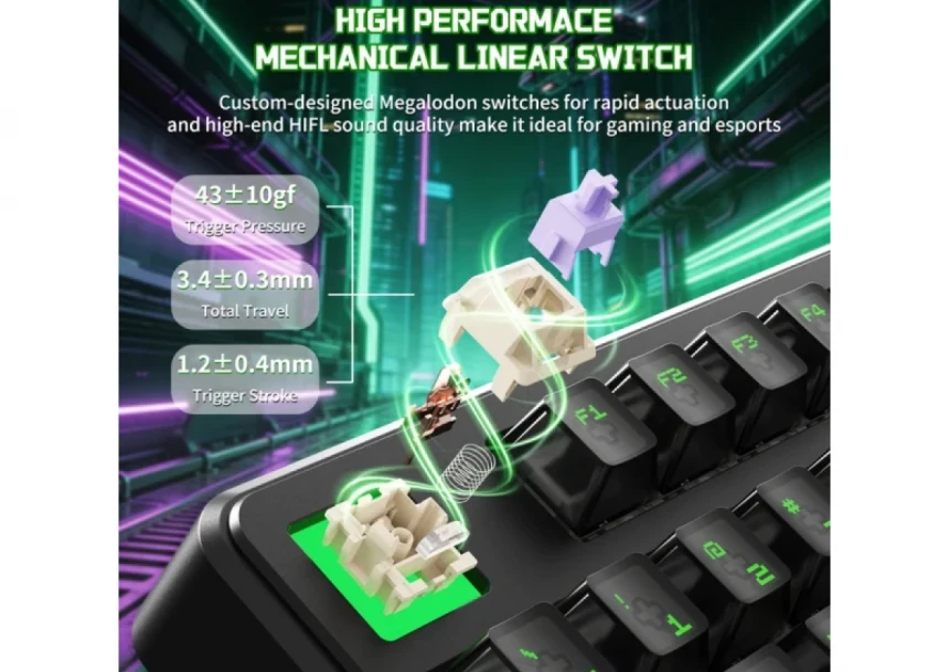 Bežična gaming tastatura Attack Shark X87 Ultra Mehaniča/8KHz/Tri-Mode/Dot-Matrix Screen/Shadow Jade