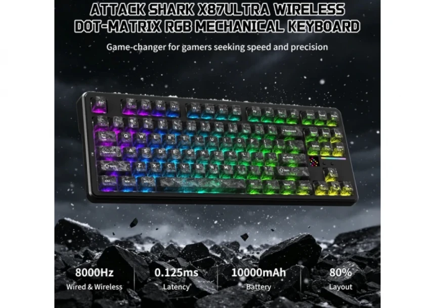 Bežična gaming tastatura Attack Shark X87Ultra Mehaniča/8KHz/TriMode/Dot-Matrix Screen/Forged Carbon
