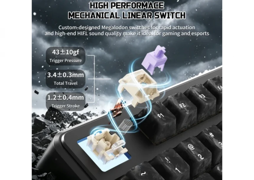 Bežična gaming tastatura Attack Shark X87Ultra Mehaniča/8KHz/TriMode/Dot-Matrix Screen/Forged Carbon