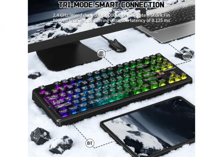 Bežična gaming tastatura Attack Shark X87Ultra Mehaniča/8KHz/TriMode/Dot-Matrix Screen/Forged Carbon