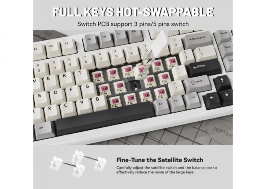 Bežična Gaming tastatura Attack Shark X98 Mehanička/Full Size/TriMode/Gasket/Cheese White