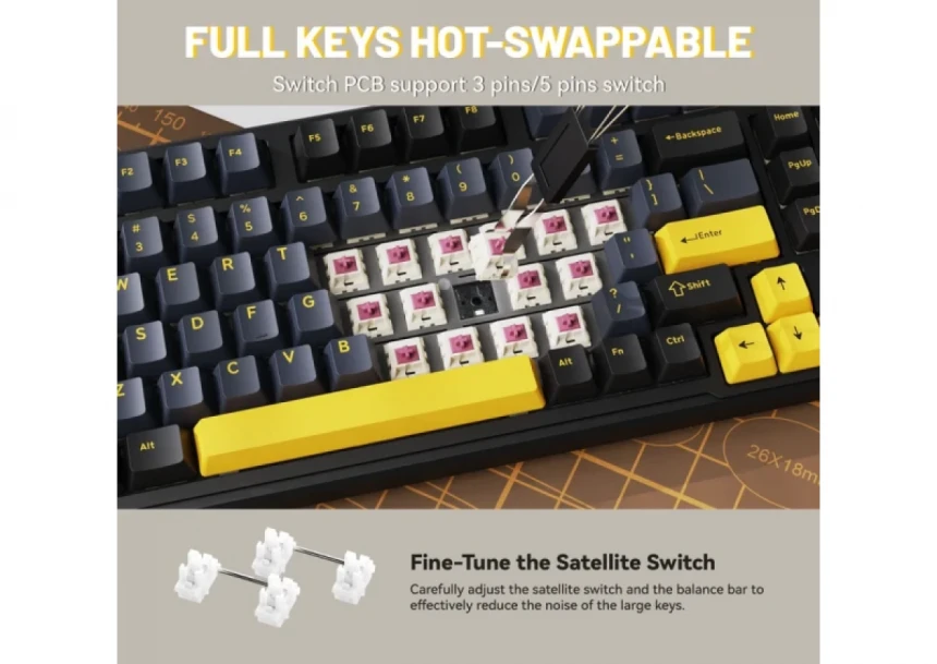 Bežična Gaming tastatura Attack Shark X98 Mehanička/Full Size/TriMode/Gasket/Starry Black