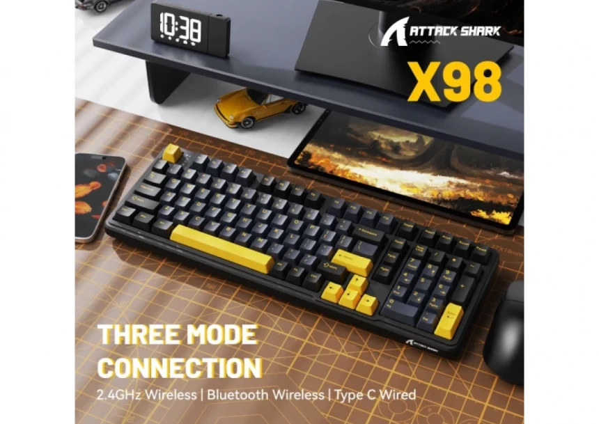 Bežična Gaming tastatura Attack Shark X98 Mehanička/Full Size/TriMode/Gasket/Starry Black