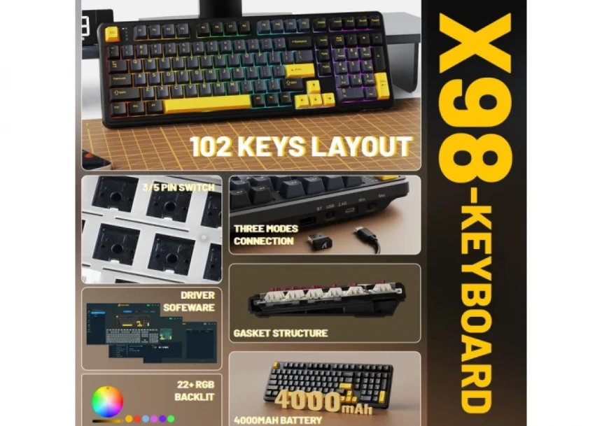 Bežična Gaming tastatura Attack Shark X98 Mehanička/Full Size/TriMode/Gasket/Starry Black