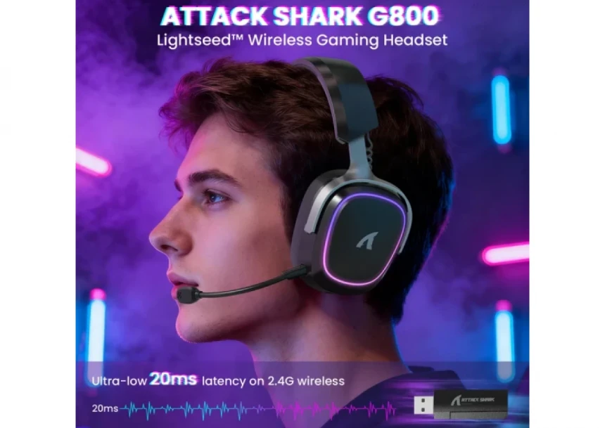 Bežične gaming slušalice Attack Shark G800 50mm/3D Surround/TriMode/Aluminium/Black