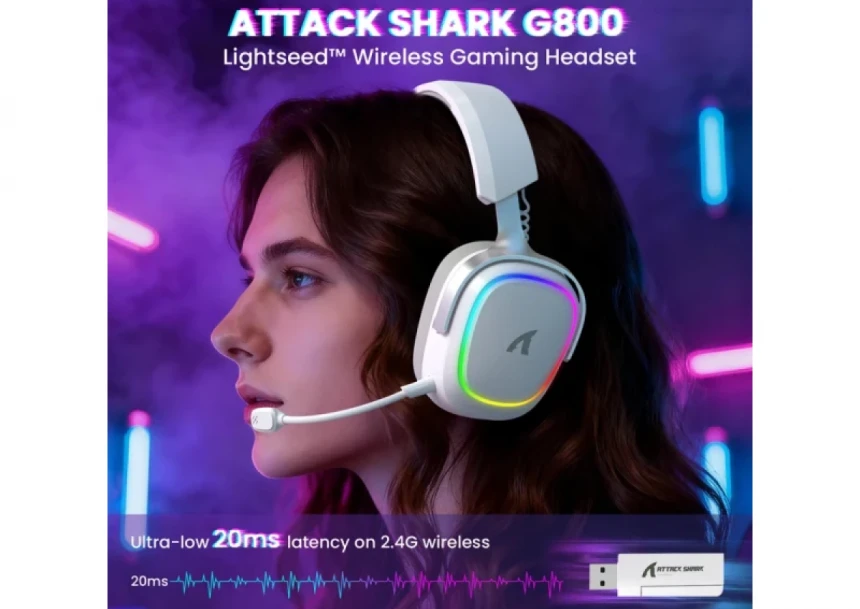 Bežične gaming slušalice Attack Shark G800 50mm/3D Surround/TriMode/Aluminium/White