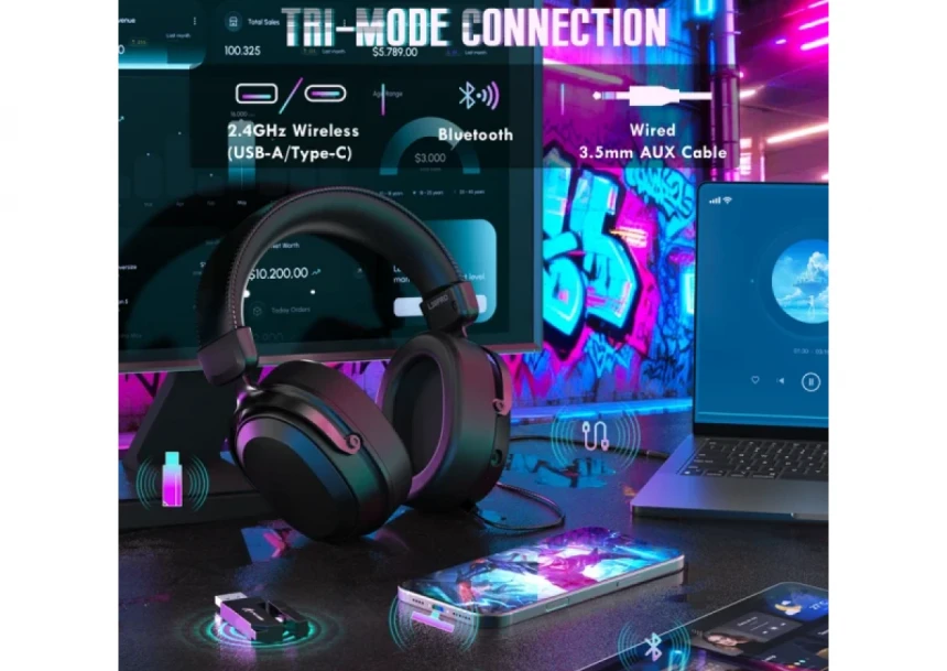 Bežične gaming slušalice Attack Shark L30PRO 50mm/7.1 Surround/TriMode/Aluminium/1100mAh/Black