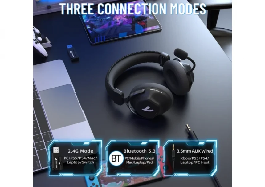 Bežične gaming Slušalice Attack Shark L50Pro 53mm/7.1 Surround/TriMode/1100mAh/Aluminium/Black