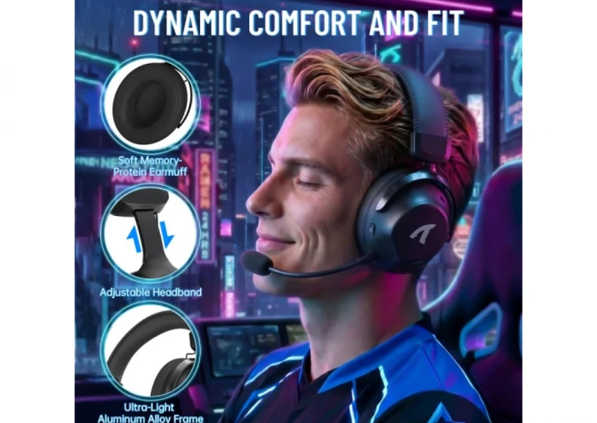 Bežične gaming Slušalice Attack Shark L50Pro 53mm/7.1 Surround/TriMode/1100mAh/Aluminium/Black