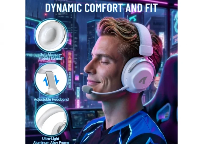Bežične gaming Slušalice Attack Shark L50Pro 53mm/7.1 Surround/TriMode/1100mAh/Aluminium/White