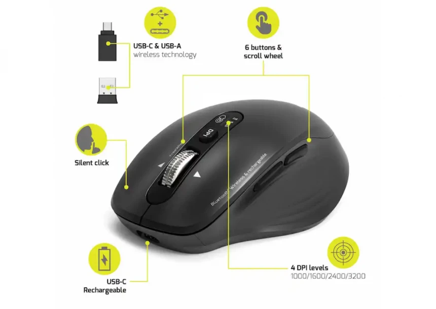 Bežični miš Port Designs Business 2.4 GHz Bluetooth punjivi