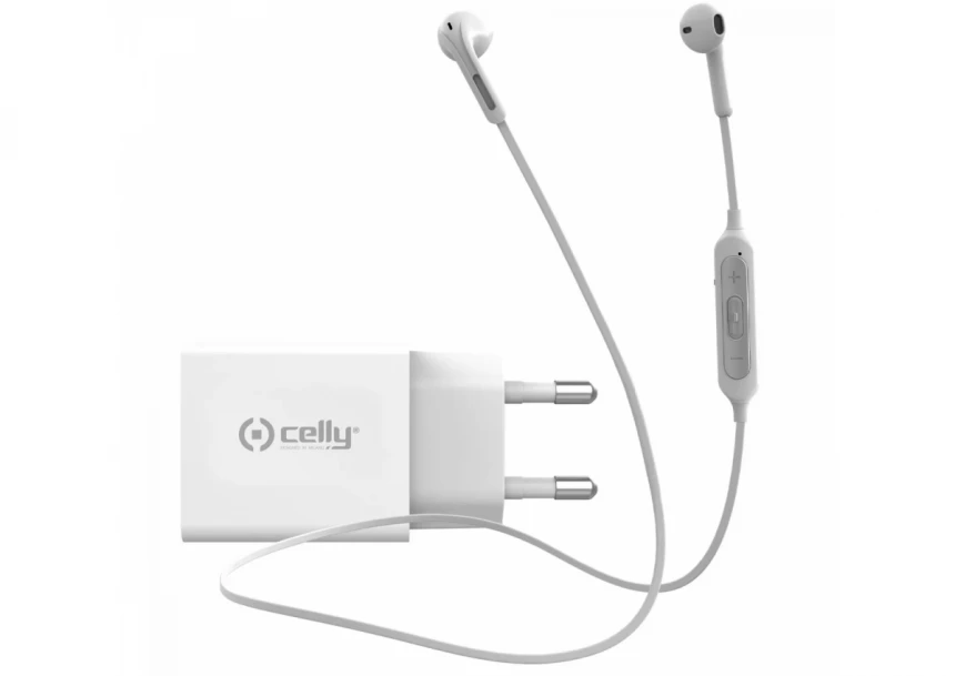 Celly punjač 18W USB-C + bluetooth slušalice bela