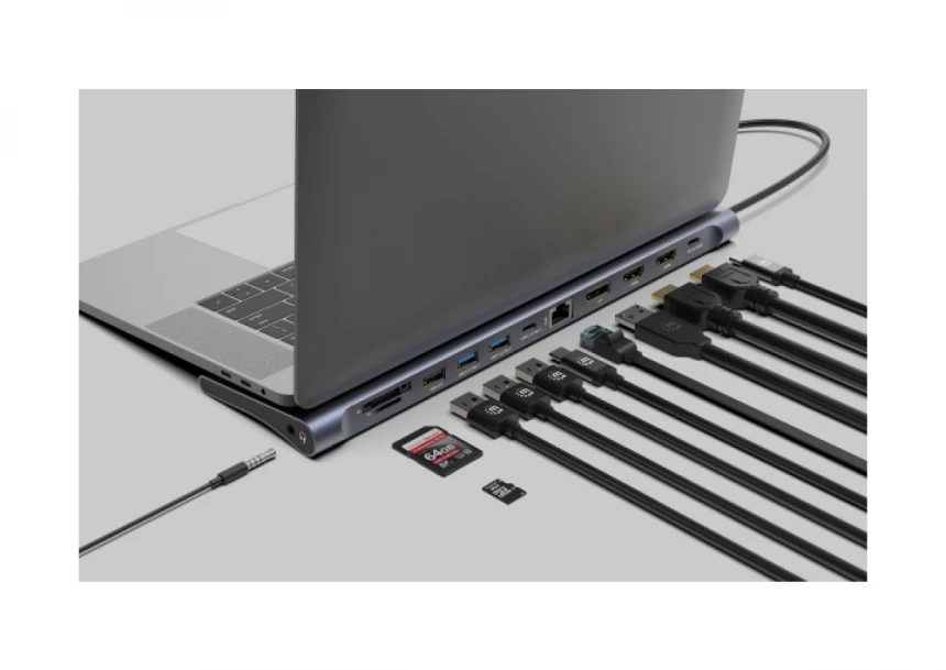 Docking station Manhattan 12in1 USB-C 100W-2xHDMI/DP/GLAN/3xUSB/USB-C 190305