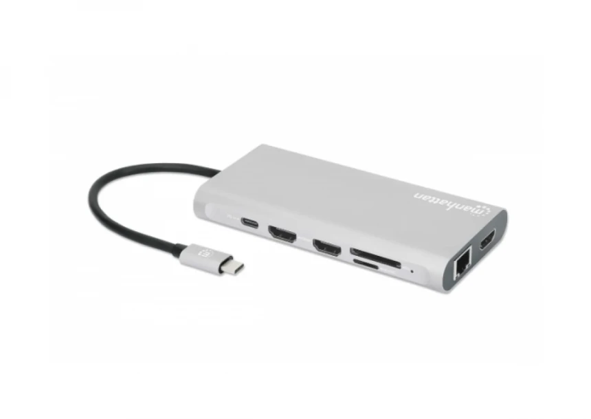 Docking station Manhattan 130660 12in1 USB-C - 3xHDMI/4xUSB/LAN/CR/PD 100W