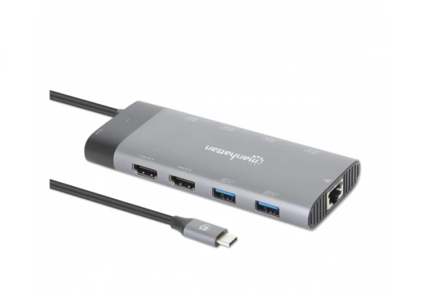 Docking station Manhattan 130714 10in1 USB-C - 2xHDMI/5xUSB/LAN/PD 100W