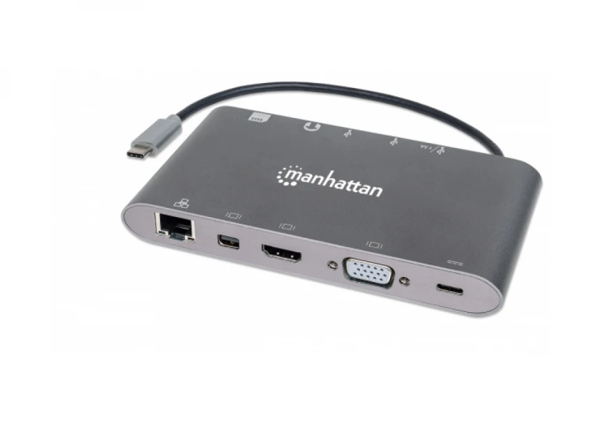 Docking station Manhattan 152808 7in1 USB-C - HDMI/VGA/mDP/3xUSB/LAN/CR/PD 60W