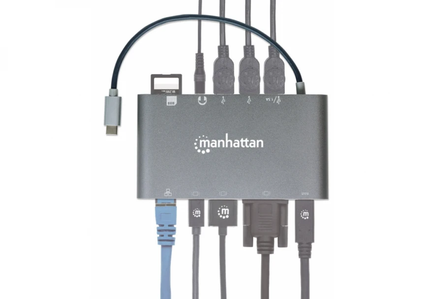 Docking station Manhattan 152808 7in1 USB-C - HDMI/VGA/mDP/3xUSB/LAN/CR/PD 60W