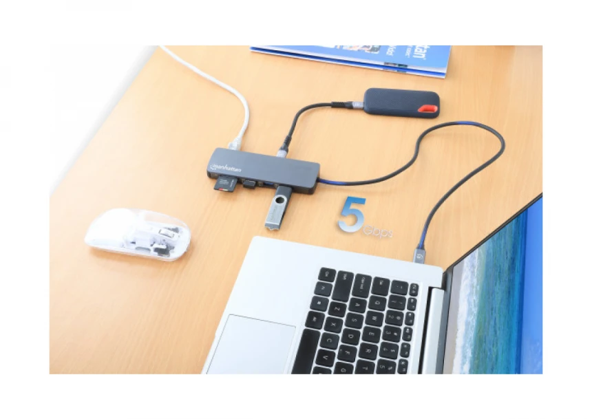 Docking station Manhattan 190459 9in1 USB-C - 1xHDMI/5xUSB/LAN/CR/PD 100W