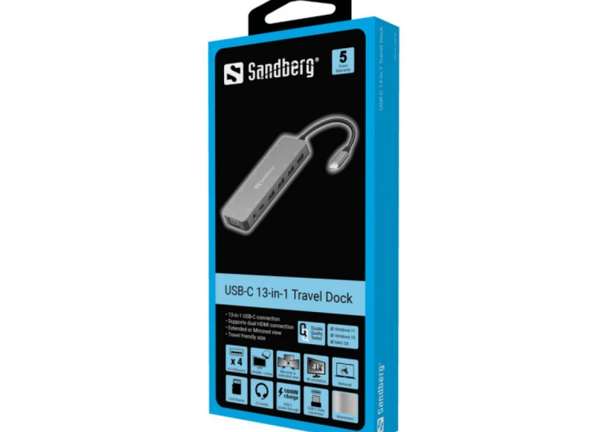 Docking station Sandberg 13in1 USB-C - 2xHDMI/VGA/LAN/3xUSB 3.0/USB C 136-45