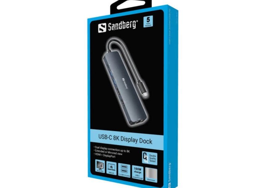 Docking station Sandberg USB-C - HDMI/DP/LAN/2xUSB 3.0/USB C PD 100W 136-43