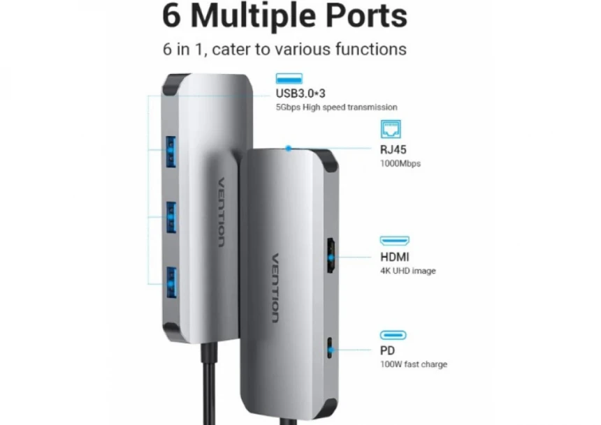 Docking station Vention TOHHB USB-C HDMI/3xUSB 3.0/PD 100W/RJ45