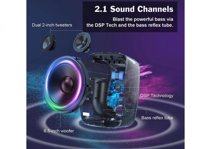 Doss BT zvučnik PartyBoom WB-382 v5.0 IPX5 snaga 70W Led svetla crni