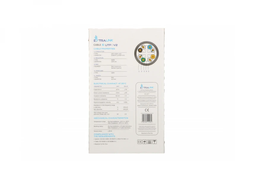 EXTRALINK Cat6 UTP V2 indor twisted pair 305m, LZSH, čist bakar