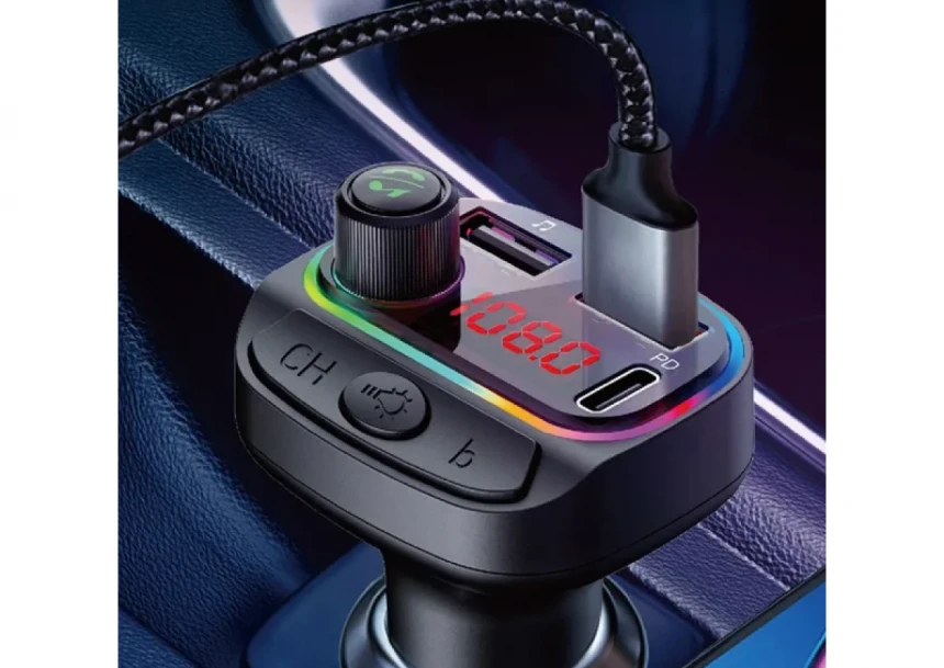 FM Transmiter i punjač Kettz Paya Bluetooth/2xUSB QC3.1/Type-C/LED